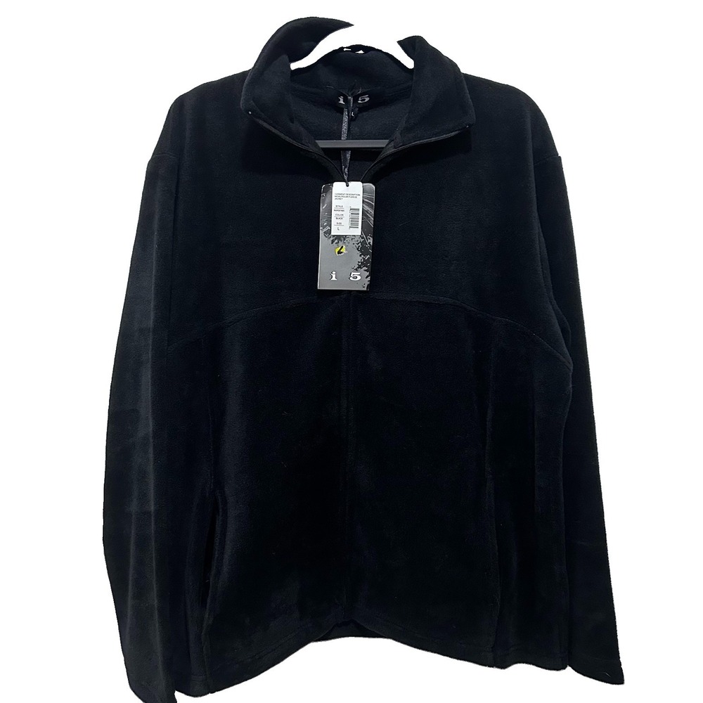 NWT Men Black Polar Fleece Jacket Zip Up Pockets Size Large I5